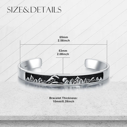 925 Sterling Silver Mountain Scene Bracelet for Men