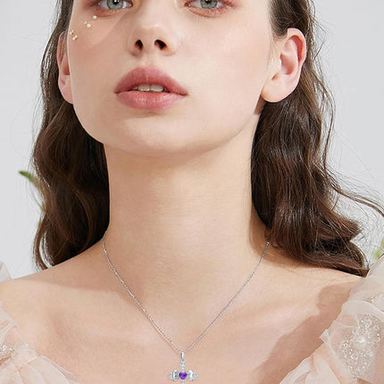 925 Sterling Silver Amethyst Cross Bow Birthstone Necklace for Women, Adjustable Chain, February Gift, Hypoallergenic Jewelry