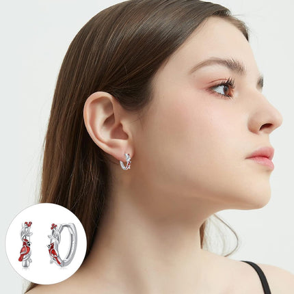 925 Sterling Silver Cardinal Earrings Hypoallergenic Hoop Red Bird Gifts for Women
