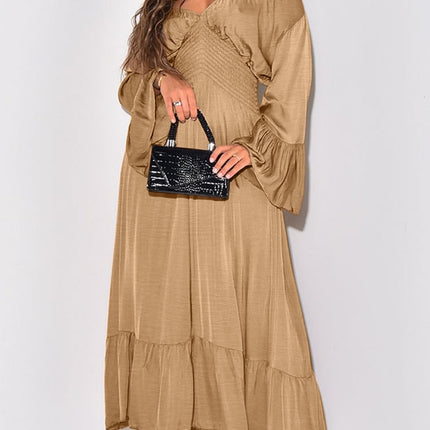 Smocked Flounce Sleeve Maxi Dress