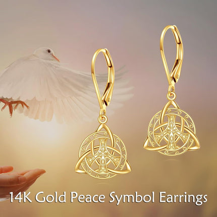 10K Golden Celtic Knot Drop Earrings for Women - Irish Style s