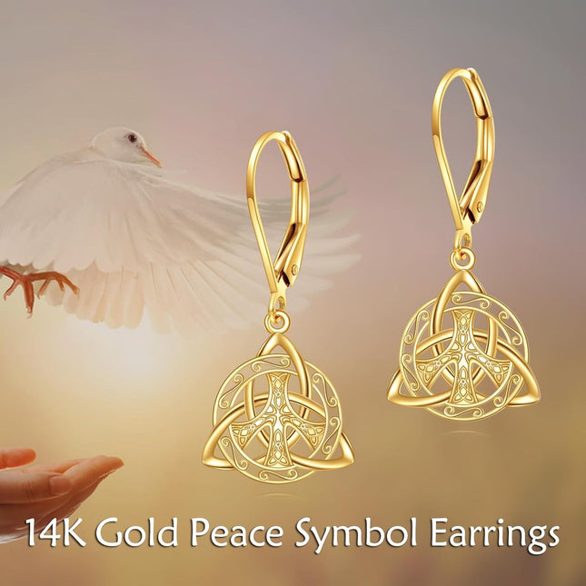 10K Golden Celtic Knot Drop Earrings for Women - Irish Style s
