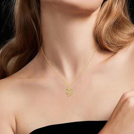 14K Gold Heart Rose Musical Notes Pendant Necklace with Cubic Zirconia for Women Girls Mother's Day Gift