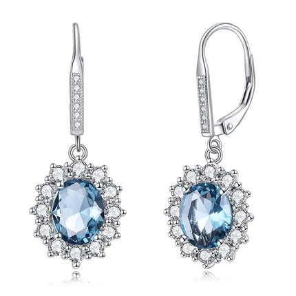 925 Sterling Silver Oval Cut Birthstone Dangle Leverback Earrings for Women Mom