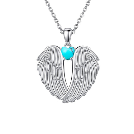 925 Sterling Silver Birthstone Angel Wings Pendant Necklace