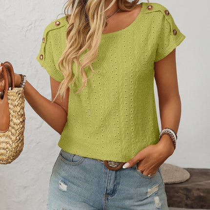 Mandy Eyelet Round Neck Short Sleeve Top