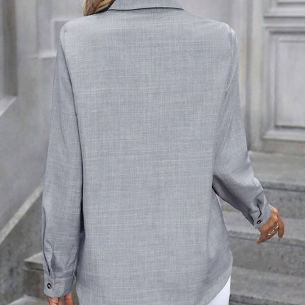 Button Up Collared Neck Long Sleeve Shirt