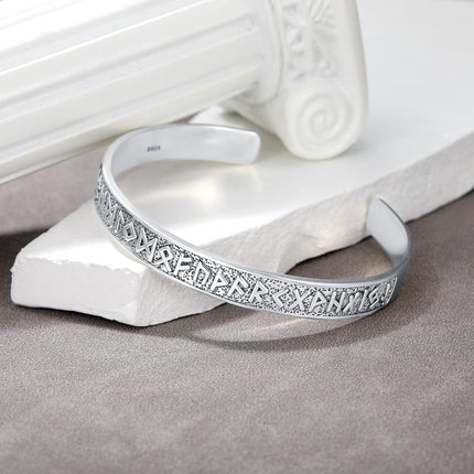 925 Sterling Silver Metal Rune Design Adjustable Cuff Bracelet for Men & Women