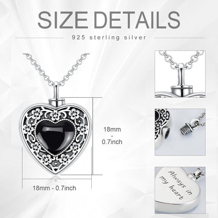 925 Sterling Silver Purple Amethyst Heart Cremation Urn Pendant Necklace with Funnel and Fill Tool - Memorial Keepsake Jewelry