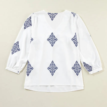 Printed V-Neck Three-Quarter Sleeve Blouse