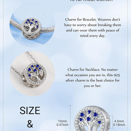 925 Sterling Silver Tree of Life Birthstone Charms for Bracelets