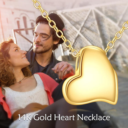 14K Yellow Gold Heart Pendant Necklace, 0.32 Inch Vintage Love Charm, 16+2 Chain, Ideal Gift for Women