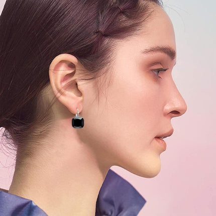 925 Sterling Silver Green Cushion Cut Austrian Crystal Leverback Earrings Hypoallergenic Gift for Her