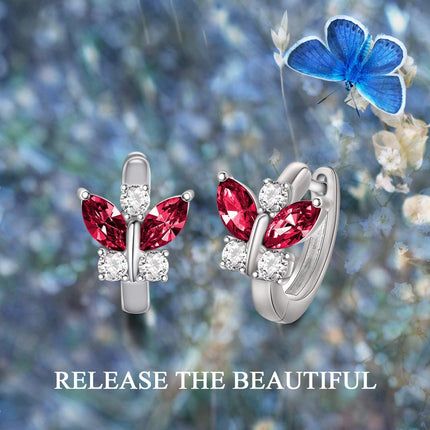 925 Sterling Silver Blue Simulated Aquamarine Crystal Butterfly Huggie Earrings