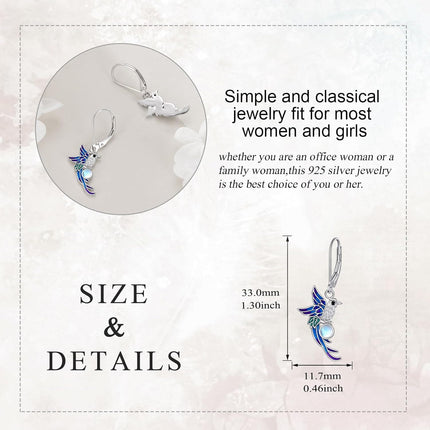 925 Sterling Silver Moonstone Hummingbird Leverback Drop Earrings