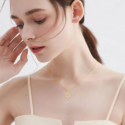14K Gold Star of David Hexagram Pendant Necklace for Women
