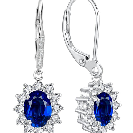 925 Sterling Silver Oval Cut Birthstone Dangle Leverback Earrings for Women Mom