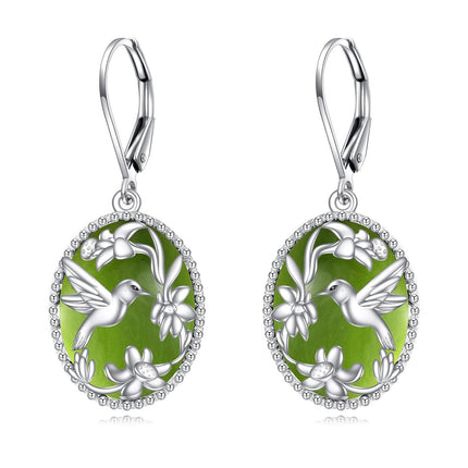 925 Sterling Silver Gold-Plated Blue Lapis Lazuli Hummingbird & Flower Drop Earrings