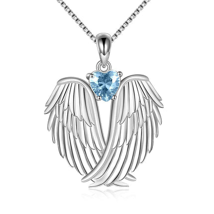 925 Sterling Silver Birthstone Angel Wings Pendant Necklace