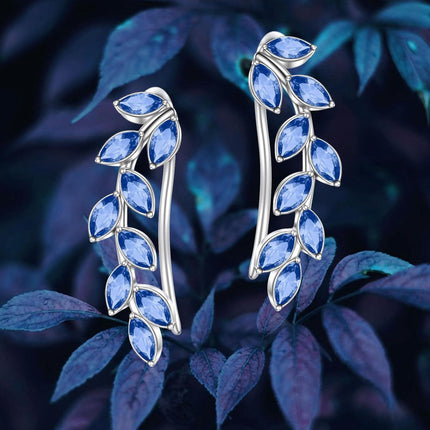 925 Sterling Silver Pink Austrian Crystal Leaf Ear Climber Hypoallergenic Earrings