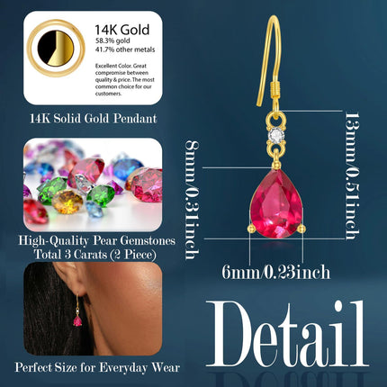 14K Gold 3CT Artificial Gemstone Pear-Cut Birthstone Dangle Earrings