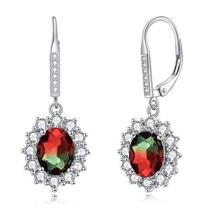 925 Sterling Silver Oval Cut Birthstone Dangle Leverback Earrings for Women Mom