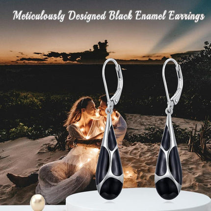 925 Sterling Silver Blue Enamel Tear Drop Leverback Earrings for Women Gift Ideas