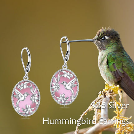 925 Sterling Silver Gold-Plated Blue Lapis Lazuli Hummingbird & Flower Drop Earrings