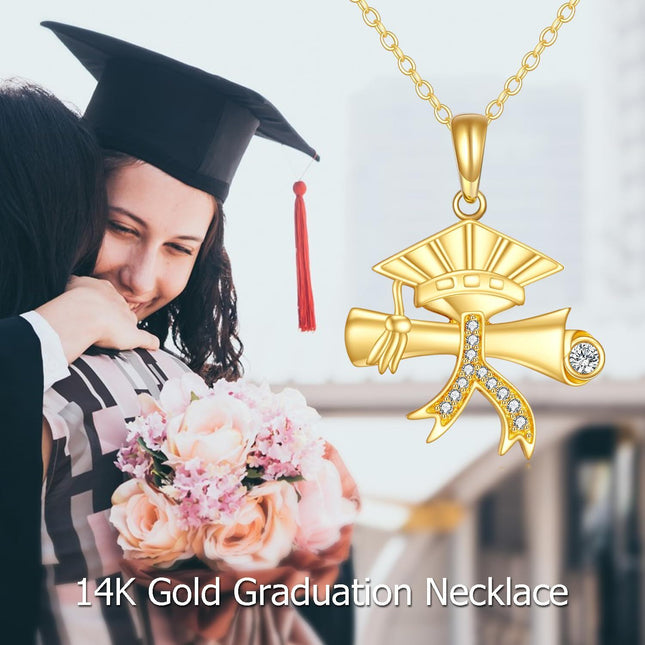 14K Gold Graduation Cap and Diploma Pendant Necklace for Women Mom Friends