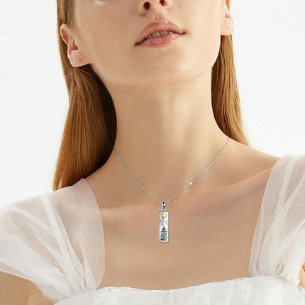 925 Sterling Silver & Hypoallergenic Mountain Pendant Necklace for Women - 28mm Nature Jewelry Gift for Skiers Hikers Campers - 18+2 Chain