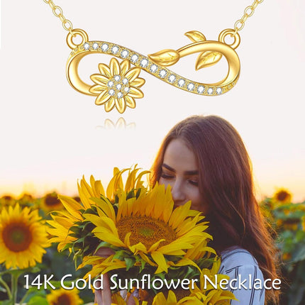 14K Gold Infinity Sunflower Pendant Necklace for Women Girls Gifts