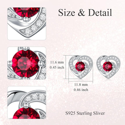 925 Sterling Silver Birthstone Heart Stud Earrings Jewelry Gifts for Women