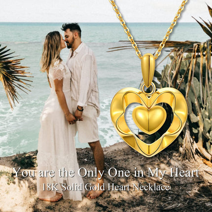 18K Yellow Gold Diamond-Cut Open Heart Pendant Necklace with Sparkling Diamond Surface, Hypoallergenic, Gift Box