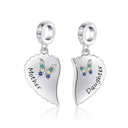 925 Sterling Silver Butterfly Heart Pendant Bracelet & Necklace Set - Mother Daughter Gift