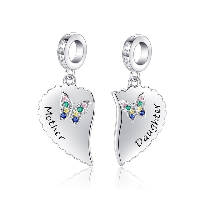 925 Sterling Silver Butterfly Heart Pendant Bracelet & Necklace Set - Mother Daughter Gift