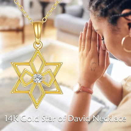 14K Gold Diamond Star of David Pendant Necklace for Women