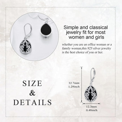 925 Sterling Silver Peridot Pink Opal Larimar Black Onyx Lapis Lazuli Filigree Teardrop Earrings