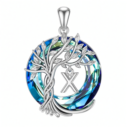925 Sterling Silver Blue Crystal Tree of Life Initial Necklace Family Letter Pendant Birthday Mother s Day Gifts for Her