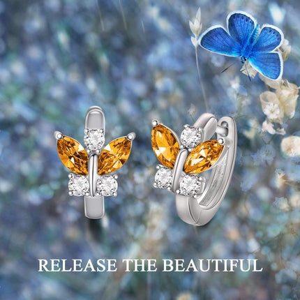 925 Sterling Silver Blue Simulated Aquamarine Crystal Butterfly Huggie Earrings