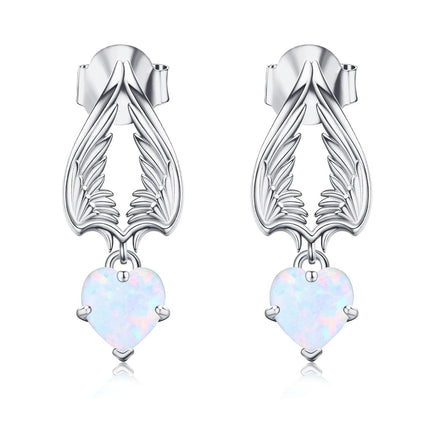 925 Sterling Silver Heart Angel & Devil Wing Stud Earrings with Red Crystal and Black Stones for Women Gift Set