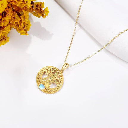 14K Gold Moonstone Tree of Life Pendant Necklace for Women - Family Wisdom s