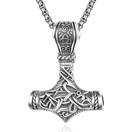 925 Sterling Silver Viking Mjolnir Hammer Pendant Necklace with 28 Rolo Chain for Men