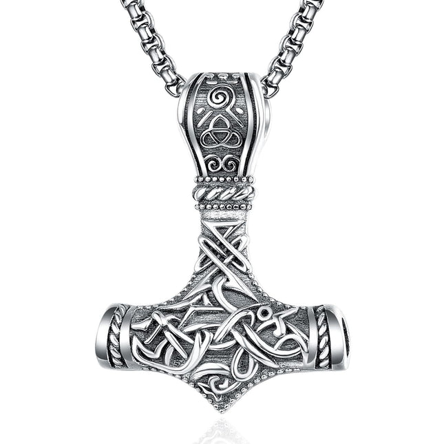 925 Sterling Silver Viking Mjolnir Hammer Pendant Necklace with 28 Rolo Chain for Men