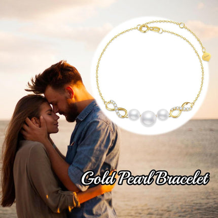 14K Gold Infinity Pearls & Cubic Zirconia Charm Bracelet for Women - Adjustable Size (7-9)
