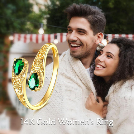 14K Gold Spoon Ring, Adjustable Open Design, Hypoallergenic, Ideal for Daily Wear & Gifts, Size US 7