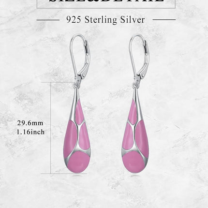 925 Sterling Silver Blue Enamel Tear Drop Leverback Earrings for Women Gift Ideas