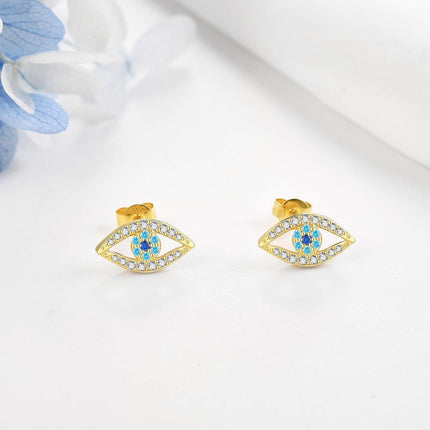 14K Gold Evil Eye CZ Stud Earrings - Christmas Gift Ideas for Her