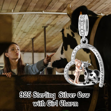 925 Sterling Silver Cow Charm Bracelet with Cubic Zirconia Pendant Gift for Women and Girls