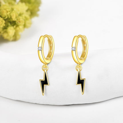 14K Gold Lightning Bolt Dangle Hoop Earrings for Women
