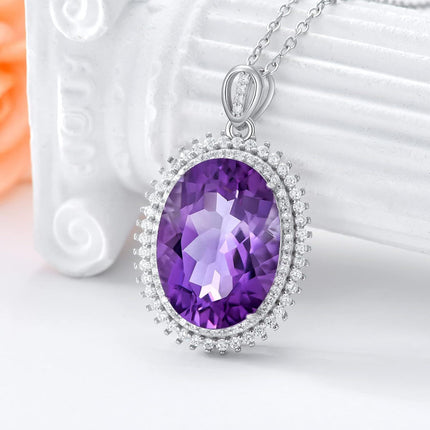 925 Sterling Silver & Sparkling Purple Amethyst Crystal Pendant Necklace - 18 Cable Chain, Hypoallergenic, Gift for Women